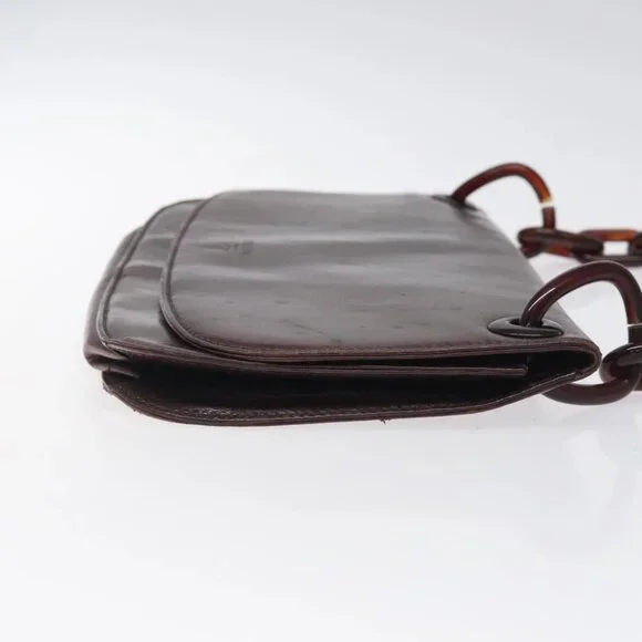 PRADA Chain Shoulder Bag Leather plastic Brown Silver Auth sw306